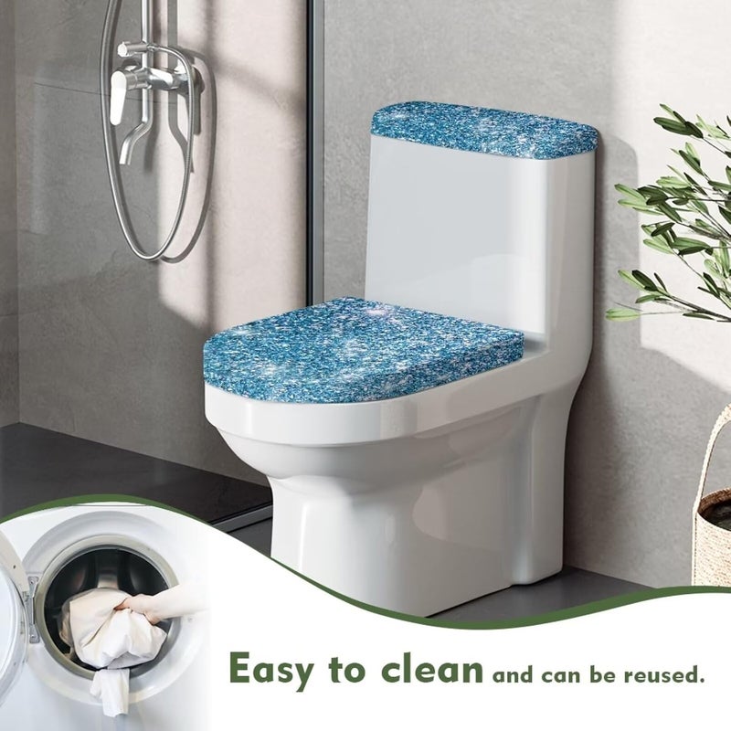 Darisoco Blue Bling Toilet Lid,Tank Lid Dust Cover Machine Washable Anti-Slip with Elastic Edge Bathroom Christmas Decoration Maxi 17 × 21 Inch - Image 4